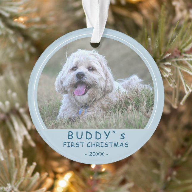 Niedlich First Christmas Blue Puppy Dog Pet Foto Ornament (Baum)