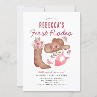 Niedlich First Rodeo Country Pink Cowgirl 1. Gebur Einladung