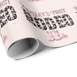 Niedlich First Rodeo Rosa Personalisiert 1. Geburt Geschenkpapier