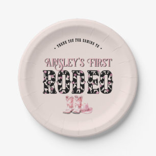 Niedlich First Rodeo Rosa Personalisiert 1. Geburt Pappteller