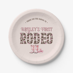 Niedlich First Rodeo Rosa Personalisiert 1. Geburt Pappteller