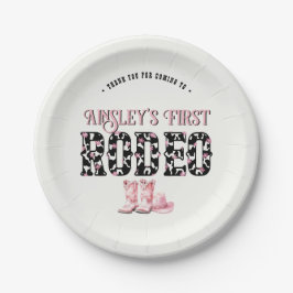 Niedlich First Rodeo Rosa Personalisiert 1. Geburt Pappteller