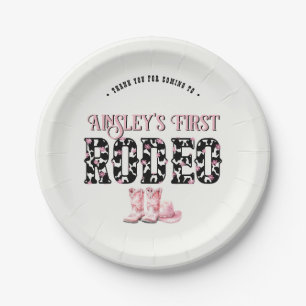 Niedlich First Rodeo Rosa Personalisiert 1. Geburt Pappteller
