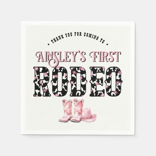 Niedlich First Rodeo Rosa Personalisiert 1. Geburt Serviette (Vorderseite)