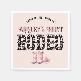 Niedlich First Rodeo Rosa Personalisiert 1. Geburt Serviette
