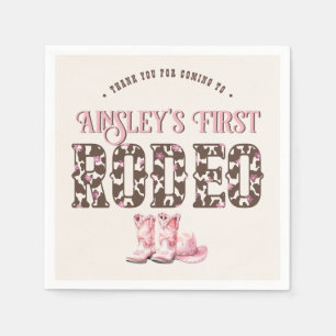 Niedlich First Rodeo Rosa Personalisiert 1. Geburt Serviette