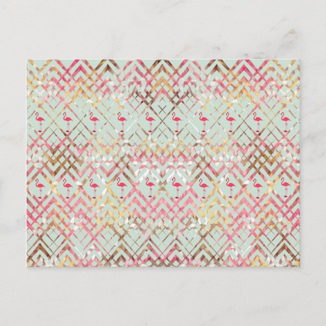 Niedlich Flamingo Abstrakt Pink Green Zigzaga Must Postkarte (Vorderseite)