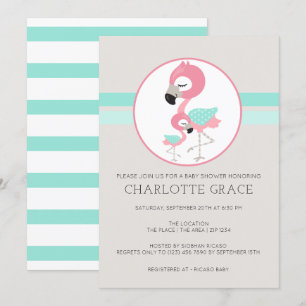 Niedlich Flamingo Bird Personalisiert Baby Dusche Einladung