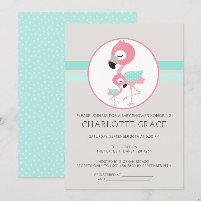 Niedlich Flamingo Bird Personalisiert Baby Dusche Einladung (Vorne/Hinten)