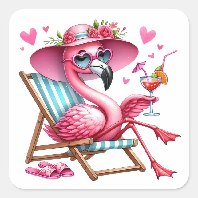 Niedlich Flamingo-Clipart Quadratischer Aufkleber (Vorderseite)