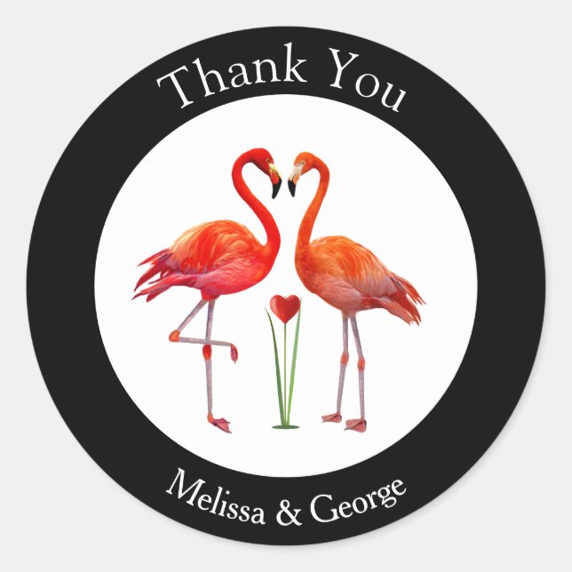 Niedlich Flamingo Couple Danke an Black & White Runder Aufkleber (Vorderseite)