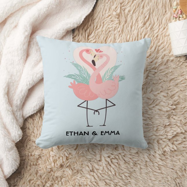 Niedlich Flamingo Couple Personalisiert Valentinst Kissen (Decke)