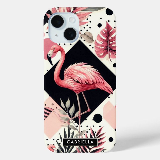 Niedlich Flamingo Geometric Case-Mate iPhone Hülle (Rückseite)