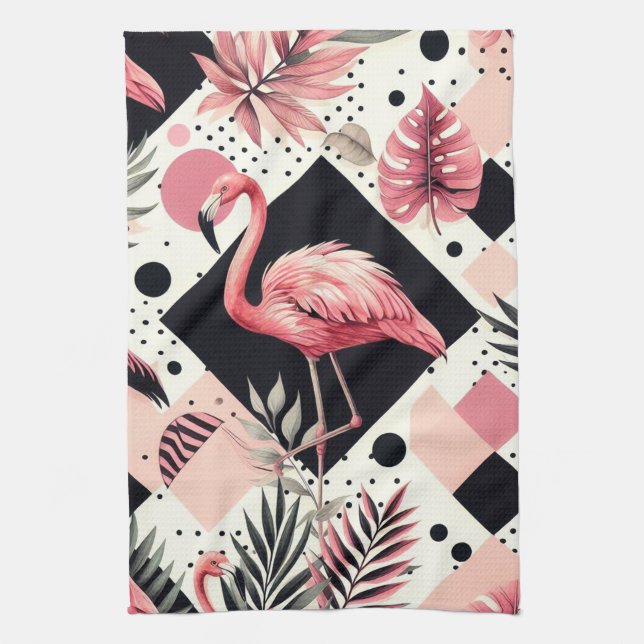 Niedlich Flamingo Geometric Geschirrtuch (Vertikal)