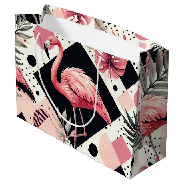 Niedlich Flamingo Geometric Große Geschenktüte (Rückseite Schrägansicht)