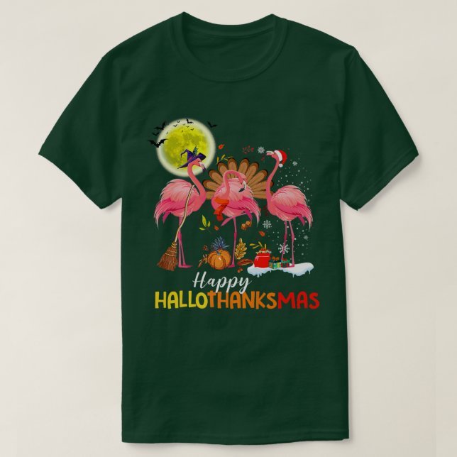 Niedlich Flamingo Hallo Thanksmas Happy Halloween  T-Shirt (Design vorne)