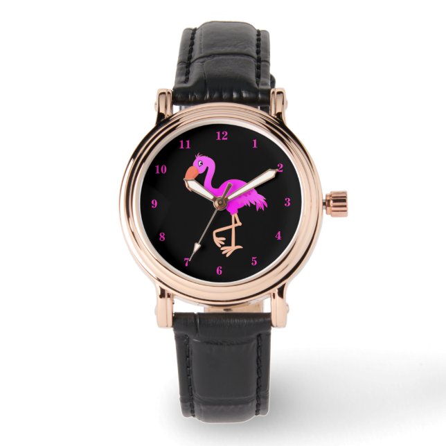 Niedlich Flamingo - Happy - Armbanduhr (Vorderseite)