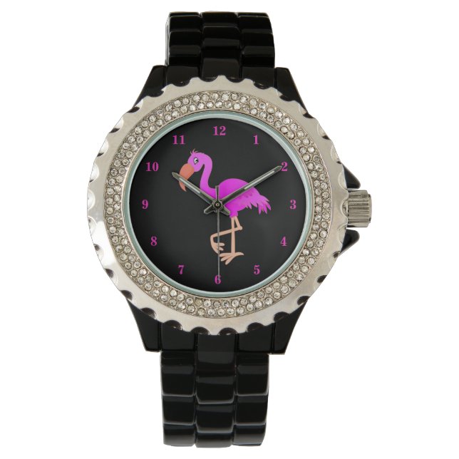 Niedlich Flamingo - Happy - Armbanduhr (Vorderseite)