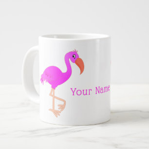 Niedlich Flamingo - Happy - Ihren Namen / Text hin Jumbo-Tasse