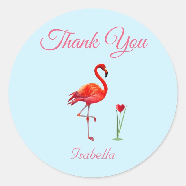 Niedlich Flamingo & Herzlichen Dank an Light Blue Runder Aufkleber (Vorderseite)
