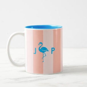 Niedlich Flamingo Monogramm-Initialen Minimalist Zweifarbige Tasse