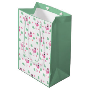 Niedlich Flamingo Tropical Blume Leaf Muster Green Mittlere Geschenktüte