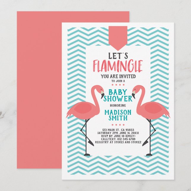Niedlich Flamingo Tropical Let's Flamingle Baby Du Einladung (Vorne/Hinten)