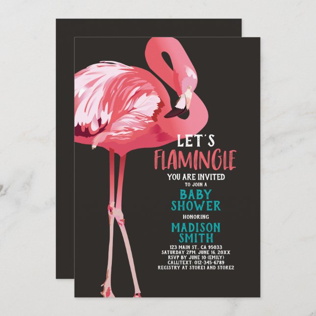 Niedlich Flamingo Tropical Let's Flamingle Baby Sh Einladung (Vorne/Hinten)