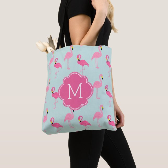 Niedlich Flamingos Muster Mit Monogramm Tasche (Von Nahem)