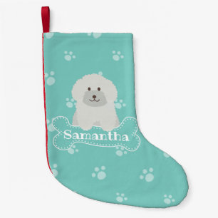 Niedlich Flauschig Weiße Dose Welpe Lover Monogram Kleiner Weihnachtsstrumpf