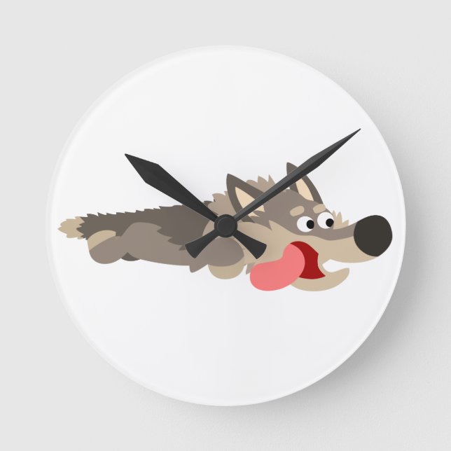 Niedlich Fleet Cartoon Wolf Wall Clock Runde Wanduhr (Vorderseite)