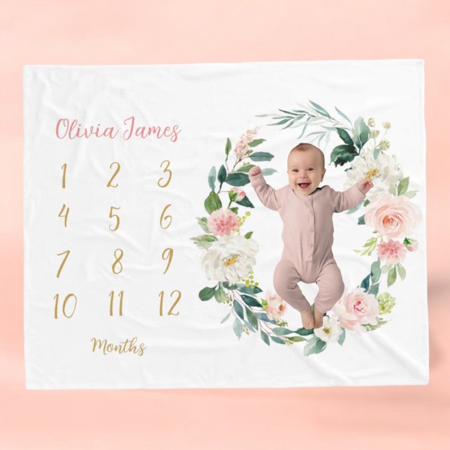 Niedlich Floral Baby Girl Meilenstein Monatliches  Fleecedecke (Von Creator hochgeladen)