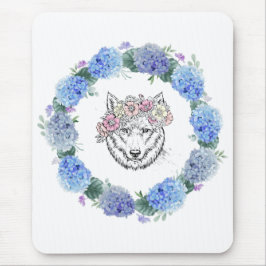 Niedlich Floral Blue Hydrangea Wolf Mousepad