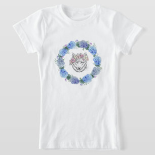 Niedlich Floral Blue Hydrangea Wolf T - Shirt