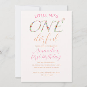Niedlich Floral ersten Geburtstag Little Miss ONE  Einladung