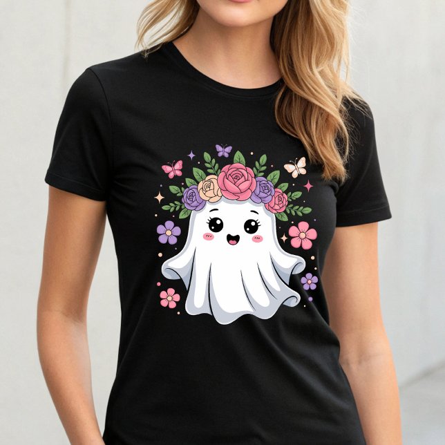 Niedlich Floral Ghost Kawaii Halloween Ghost T-Shirt (Von Creator hochgeladen)