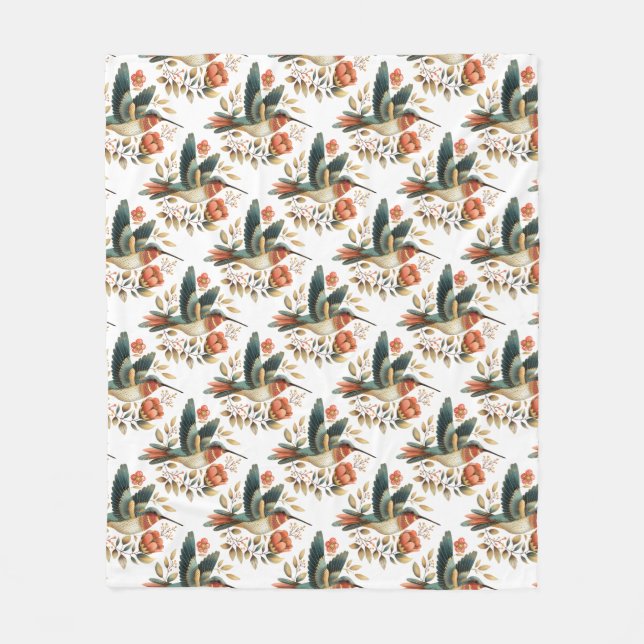 Niedlich Floral Hummingbird Fleecedecke (Vorderseite)