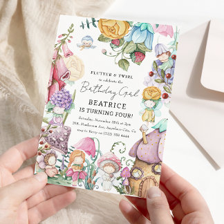 Niedlich Floral Little Fairies Girl Geburtstag Einladung