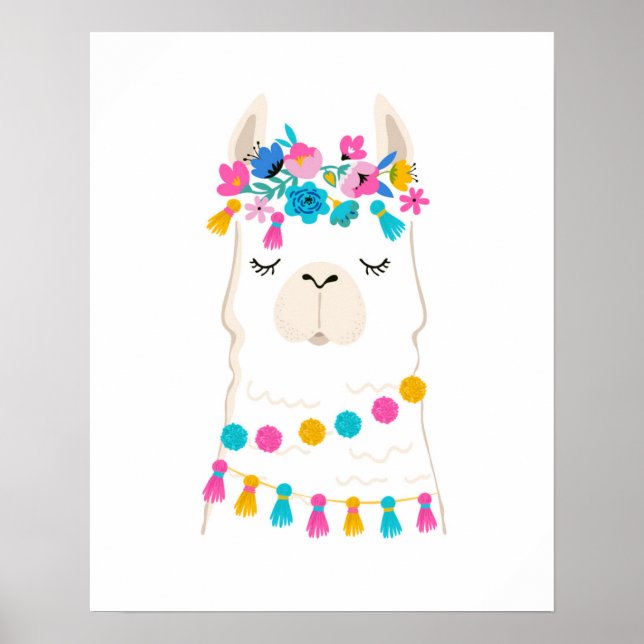 Niedlich Floral Llama Poster (Vorne)