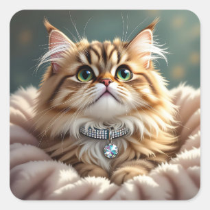 Niedlich Fluffy Cat Leer Quadratischer Aufkleber