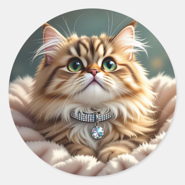 Niedlich Fluffy Cat | Leer Runder Aufkleber (Vorderseite)