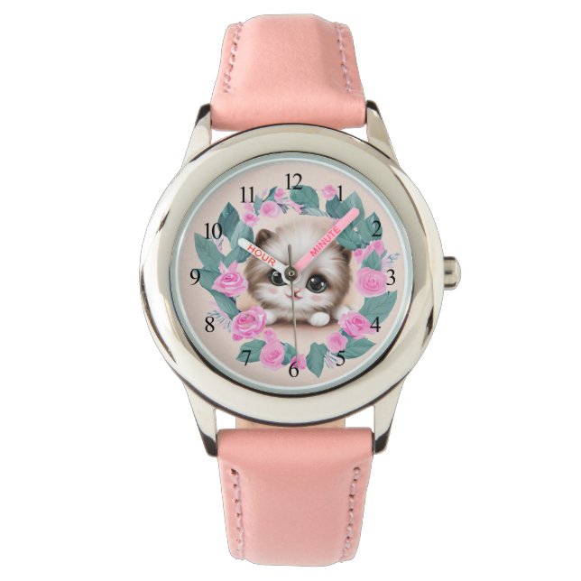 Niedlich Fluffy Furr Ball Kitten Armbanduhr (Vorderseite)