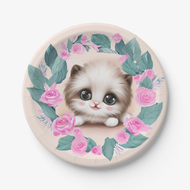 Niedlich Fluffy Furr Ball Kitten Pappteller (Vorderseite)