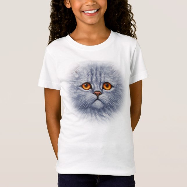 Niedlich Fluffy Grey Tabby Cat Face T-Shirt (Vorderseite)