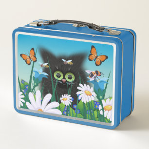 Niedlich Fluffy Kitten in Daisy Meadow Metall Brotdose