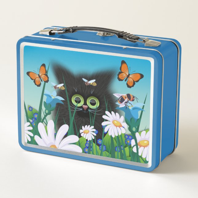 Niedlich Fluffy Kitten in Daisy Meadow Metall Brotdose (Rückseite)