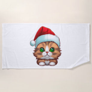 Niedlich Fluffy Munchkin Christmas Cat Classic T - Strandtuch