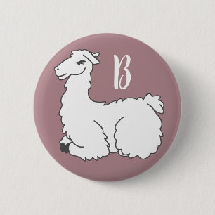 Niedlich Fluffy Sleeping Llama   Monogramm Button