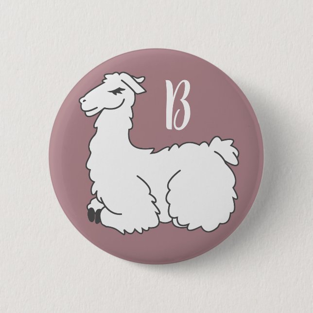 Niedlich Fluffy Sleeping Llama | Monogramm Button (Vorderseite)