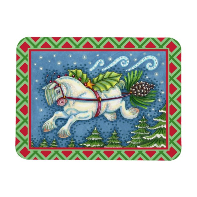 NIEDLICH FLYING CHRISTMAS PONY PULLING PINECONE SC MAGNET (Horizontal)